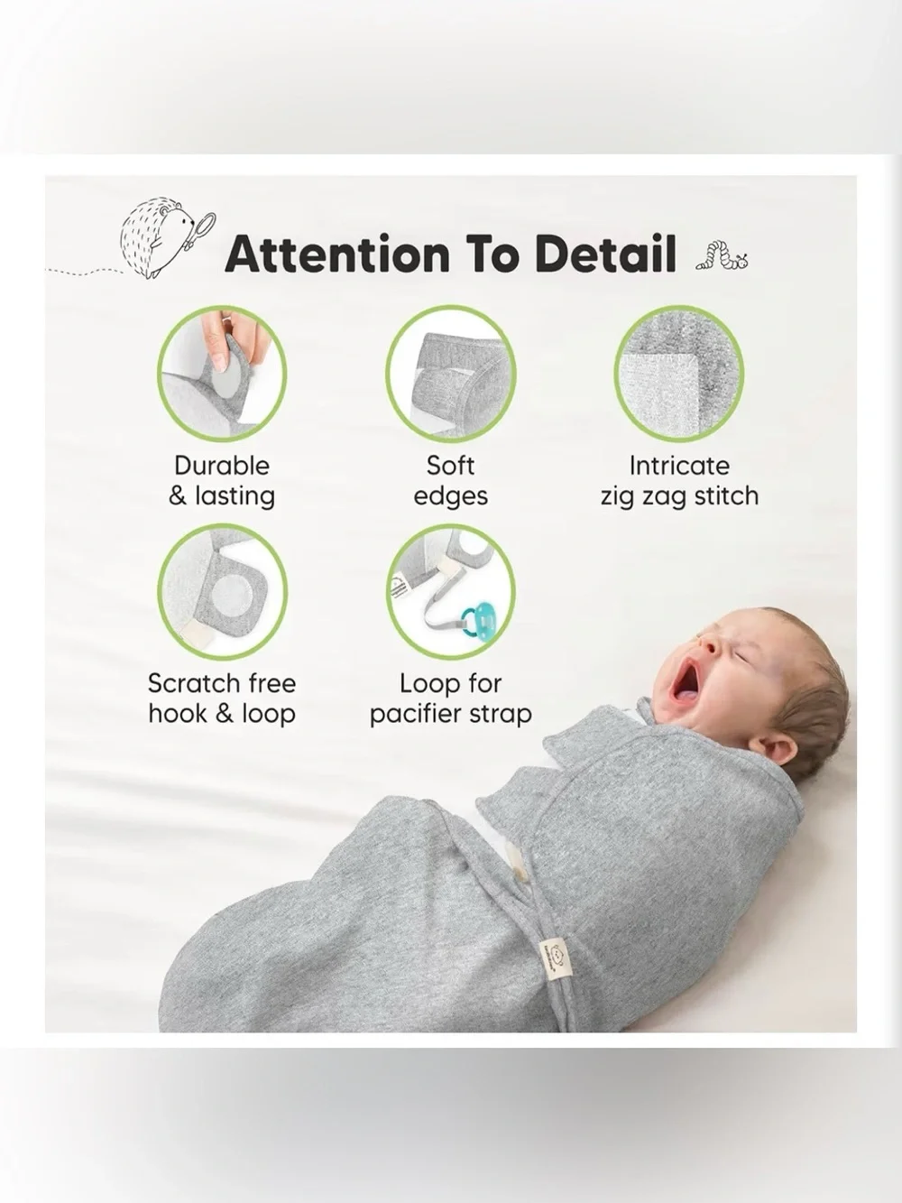 NEW KeaBabies Soothe Swaddle Wraps - 3-Pack Gray, Light Gray, White